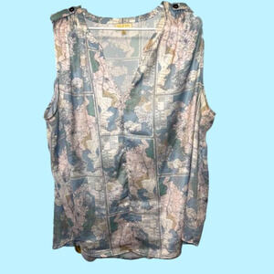 UNIQUE, Woman’s sleeveless blouse with works map fabric by  MadCloth